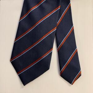 ERMENEGILDO ZEGNA Navy Rust Diagonal Stripe Silk Tie